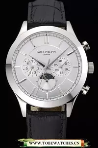 Patek Philippe Moonphase White Dial Stainless Steel Case Black Leather Strap En120817