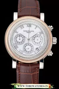 Patek Phillipe Grand Complications Hobnail Bezel Roman Numerals Brown Leather Strap En121413