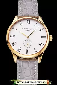 Patek Philippe Calatrava White Dial Gold Case Gray Leather Strap En121940