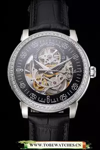 Patek Philippe Complications Openworked Dial Stainless Steel Case Diamond Bezel Black Leather Strap En122004