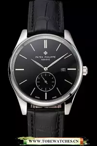 Patek Philippe Calatrava Date Black Dial Stainless Steel Case Black Leather Strap En122627