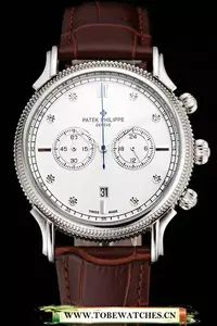 Patek Philippe Chronograph White Dial With Diamonds Stainless Steel Case Brown Leather Strap En122955