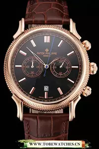 Patek Philippe Chronograph Black Dial Rose Gold Case Brown Leather Strap En122958