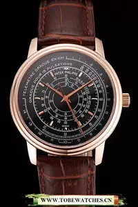 Patek Philippe Multi Scale Black Dial Rose Gold Case Brown Leather Strap En122983