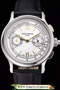 Patek Philippe 5170j White Dial Gold Hands Stainless Steel Case Black Leather Strap En122986
