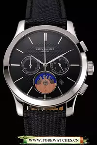 Patek Philippe Chronograph Black Dial Stainless Steel Case Black Leather Strap En123378