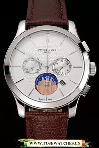 Patek Philippe Chronograph White Dial Stainless Steel Case Brown Leather Strap En123385