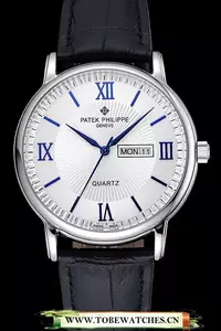 Patek Philippe Calatrava White Dial Silver Case Black Leather Bracelet En124897