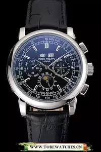 Patek Philippe Grand Complications Black Dial Black Leather Bracelet En59092
