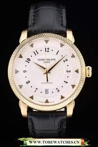 Patek Philippe Calatrava Ribbed Bezel White Dial Black Leather Strap En59004