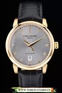 Patek Philippe Calatrava Polished Bezel Grey Dial Black Leather Strap En59006