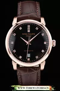 Patek Philippe Calatrava Polished Bezel Black Dial Brown Leather Strap En59013