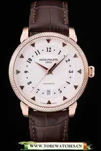 Patek Philippe Calatrava Ribbed Bezel White Dial Brown Leather Strap En59018