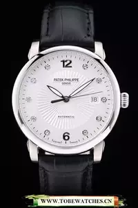 Patek Philippe Calatrava Polished Bezel White Dial Black Leather Strap En59020