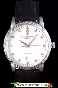 Patek Philippe Calatrava Ribbed Bezel Grey Dial Black Leather Strap En59025