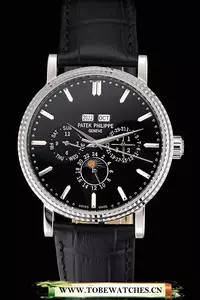 Patek Philippe Grand Complications Perpetual Calendar Black Dial Black Leather Bracelet En11501