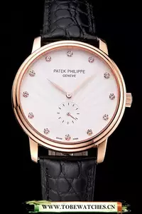 Patek Philippe Calatrava White Guilloche Dial Rose Gold Case Black Leather Strap En121960