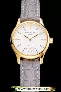 Patek Philippe Calatrava White Dial Gold Case Gray Leather Strap En121945