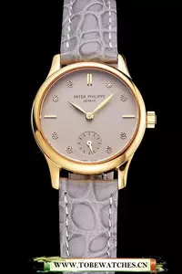 Patek Philippe Calatrava Gray Dial Diamond Markings Gold Case Gray Leather Strap En121946