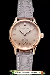 Patek Philippe Calatrava Gray Dial Diamond Markings Rose Gold Case Gray Leather Strap En121948