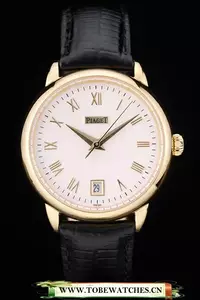 Piaget Traditional White Checkered Dial Black Leather Strap En58994