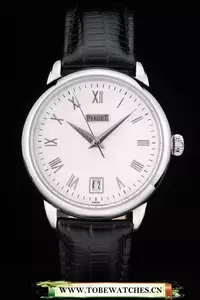 Piaget Traditional White Checkered Dial Black Leather Strap En58997