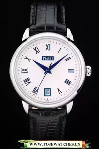 Piaget Traditional White Checkered Dial Black Leather Strap En58998