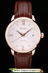 Piaget Traditional White Radial Pattern Dial Brown Leather Strap En59001