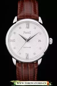 Piaget Traditional White Radial Pattern Dial Brown Leather Strap En59002