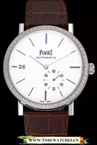 Piaget Altiplano Diamond Silver Case White Dial Brown Leather Bracelet En60514