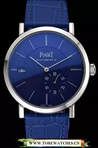 Piaget Altiplano Silver Case Blue Dial Blue Leather Bracelet En60518