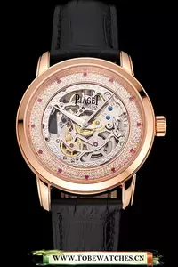 Piaget Altiplano Skeleton Dial With Diamonds Rose Gold Case Black Leather Strap En122779