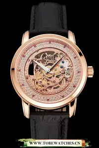 Piaget Altiplano Rose Gold Skeleton Dial With Diamonds Rose Gold Case Black Leather Strap En122781