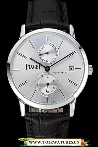 Piaget Altiplano Date Silver Dial Stainless Steel Case Black Leather Strap En123374