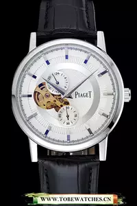 Piaget Altiplano White Dial Silver Case Black Leather Bracelet En124895