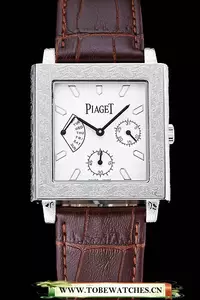 Piaget Emperador Limited Edition White Dial Engraved Silver Case Brown Leather Bracelet En125135