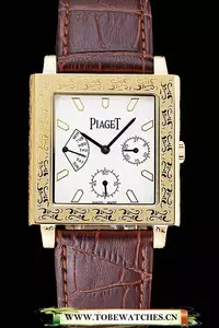 Piaget Emperador Limited Edition White Dial Engraved Gold Case Brown Leather Bracelet En125136