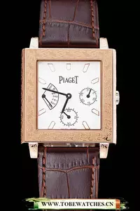 Piaget Emperador Limited Edition White Dial Engraved Rose Gold Case Brown Leather Bracelet En125137