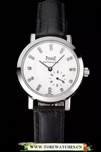 Piaget Altiplano Date Automatic White Dial Diamond Markers Stainless Steel Case Black Leather Strap En122150