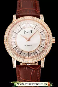 Piaget Altiplano Diamond Set Rose Gold Case And Pearl Dial Brown Leather Strap En123574