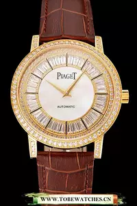 Piaget Altiplano Diamond Set Gold Case And Pearl Dial Brown Leather Strap En123575