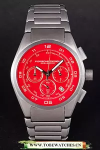 Porsche Dashboard Polished Stainless Steel Strap Red Dial En59284