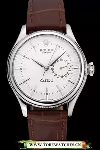 Rolex Cellini White Dial Stainless Steel Case Brown Leather Bracelet En60649