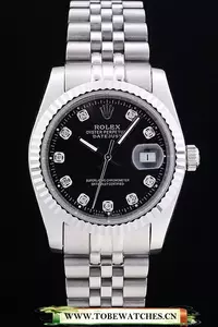 Rolex Datejust Black Dial Diamonds Ribbed Bezel En58639