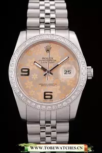 Rolex Datejust Brushed Stainless Steel Case Orange Flowers Dial Diamonds Plated En58680