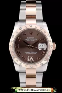 Rolex Datejust Brushed Stainless Steel Case Brown Dial Diamond Plated En58940