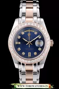 Rolex Daydate Diamond Plated Rose Gold Bezel Blue Dial En58938