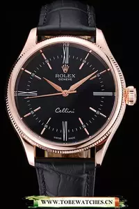 Rolex Cellini Black Dial Pink Gold Case Black Leather Strap En120985