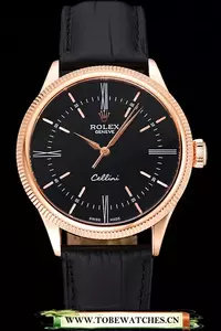 Rolex Cellini Time Gold Case Black Dial Black Leather Bracelet En60540