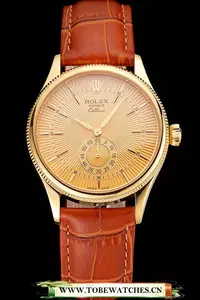 Rolex Cellini Gold Dial Gold Case Light Brown Leather Strap En121588